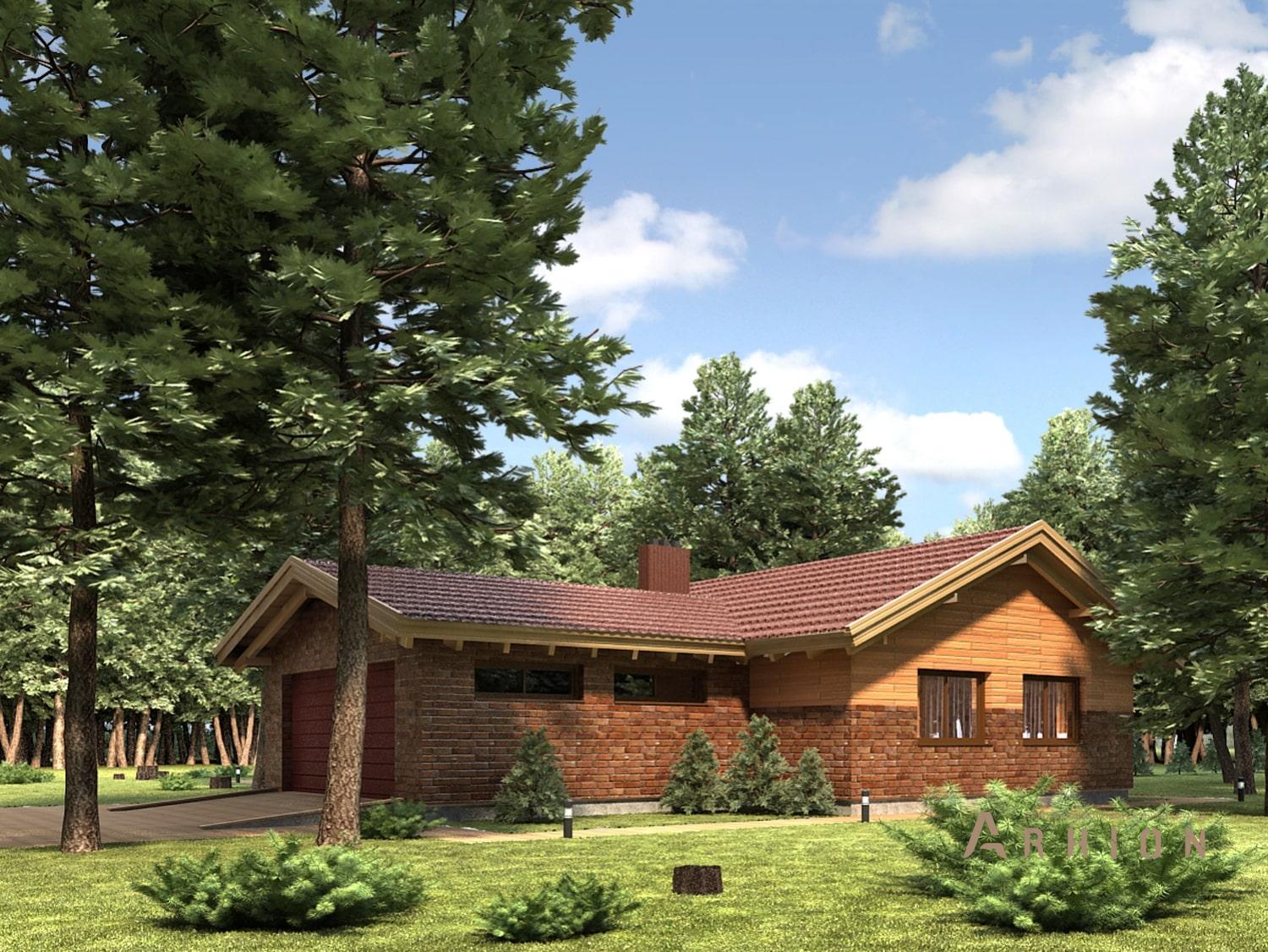 3. Проект одноэтажного дома в альпийском стиле с плоской кровлей , 110-197, площадью - 197 кв c терассой, гаражом